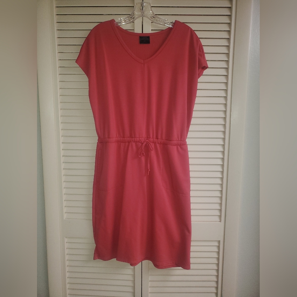 32 Degrees Cool V-Neck Coral Dress with Drawstring Waist And Pockets Size Medium